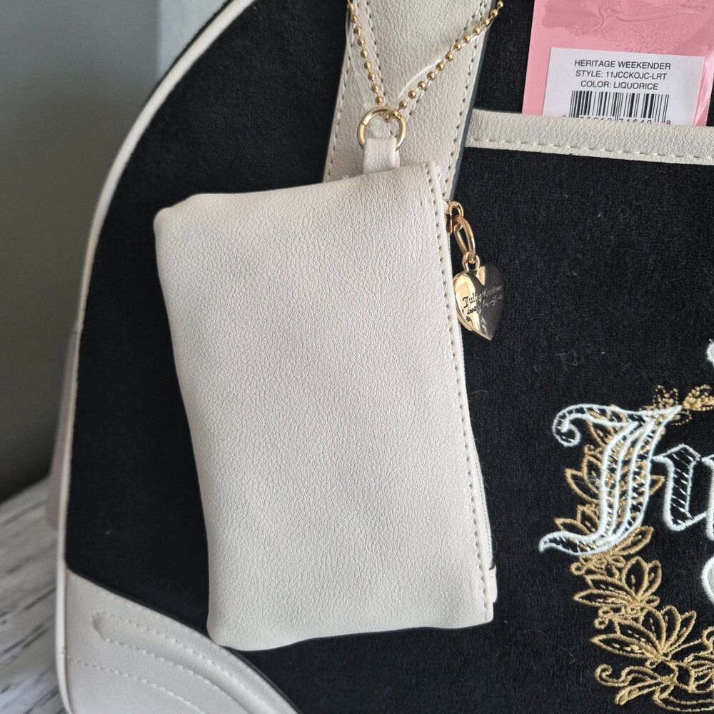 Juicy Couture Black Cream Weekender Duffle Bag NWT - Picture 3 of 8